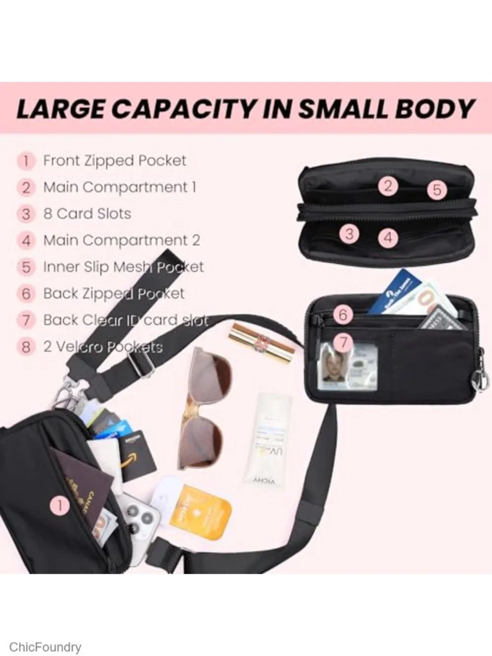 RFID Wristlet Crossbody Purse with Anti-Theft Lock, Nylon 2-in-1 Wallet